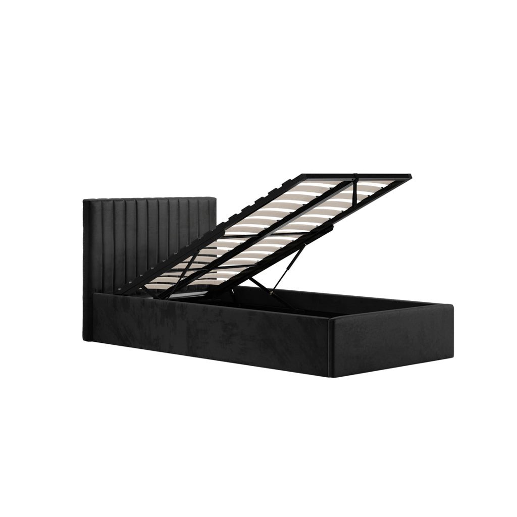 Berlin Black Velvet Ottoman Single Bed